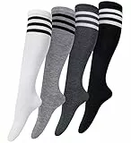Justay Comf 4 Paar Overknee Strümpfe Damen Kniestrümpfe Knee High Socks Lange Socken Volleyballsocken Sportsocken Damensocken Einheitsgröße