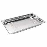 Vogue Perforiertes Edelstahl Gastronorm-Tablett 1/1 GN, Silber, Volumen: 5,8 Liter, Tiefe: 40 mm, Gastronorm-Pfanne – Kühlschrank, Gefrierschrank, Schnellkühler, ofen- und spülmaschinenfest, K839