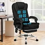 ALFORDSON Bürostuhl mit Massagefunktion, ergonomisches Design mit großer Sitzpolsterung, Lendenwirbelstütze, Rollen, für reibungslose Mobilität im Büro, Schwarz, Leinen Fabric