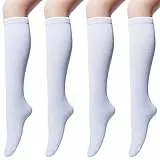 Chalier Cozy 4 Paar Kniestrümpfe Damen Baumwolle, lässige lange Kniesocken, weiche, lange Stützstrümpfe Socken kniehoch für den Alltag, Einheitsgröße（Weiß）