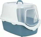 TRIXIE Vico Open Top mit Haube und Katzenklappe, 40 x 40 x 56 cm, blau/weiß, Aktivkohlefilter, einfache Reinigung, inkl. Schaufel und Halterung