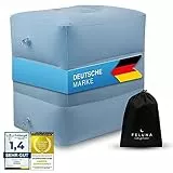 Feluna® Fußablage Fußstütze Fußauflage; Reisekissen für Zug, Auto & Flugzeug-Kissen, aufblasbares Travel Strand- & Campingkissen Multifunktionskissen bis zu 42x38x45 cm (Blau)