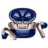 Bluetooth Kopfhörer, Kopfhörer Kabellos Bluetooth 5.4 HiFi Stereo mit ENC Mikrofon, 47Std Spielzeit Ohrhörer mit IP7 Wasserdicht, Mini In Ear Kopfhörer mit LED Anzeige für iOS/Android, Blaugold