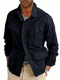 Runcati Leichte Safari-Jacke für Herren, Baumwolle, mit Knopfleiste, Outdoor, Militär, Cargo-Oberbekleidung, Marineblau, XXL