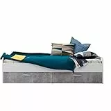 trendteam smart living Jugendzimmer Bett Funktionsbett Jugendbett Canaria, 204 x 52 x 94 cm in Korpus Weiß, Absetzung Stone Dekor mit zwei Schubkästen und viel Stauraum