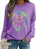 WIEIYM Damen Sweatshirt Drucken Langarm Rundhals Herbst Winter Langarmshirt Frauen Druck Locker Casual Oberteil Sport Streetwear Sweatshirts Tops Bluse,Königlich violett,M