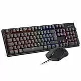 KOORUI Gaming Tastatur Maus Set, Mechanisch Tastatur Set DE QWERTZ Layout 12 Funktionstasten USB Ergonomische Tastatur und Maus mit 6 Tasten 3200 DPI für Win, MacOS, Linux-Rotem Schalter