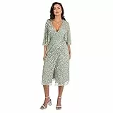 Maya Deluxe Damen Womens Midi Ladies Sequin Embellished Cape Sleeve Wrap Dress for Wedding Guest Bridesmaid Cocktail Prom Evening Kleid, Green Lily, 34