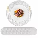 Hysenm 100 Stück Einweg-Tischsets, Silberfarben 33 cm Rund Ultradünn, Foliennetz Gepresste Tischdeckchen, Einweg-Platzdeckchen für Heimdekoration, Esstisch, Hochzeit, Geburtstag, Party