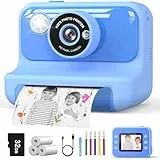 Hangrui Sofortbildkamera Kinder, 2,4 Zoll Kinderkamera Sofortbildkamera mit 32G Karte & Druckpapier, 1080P Kamera Kinder Sofortdruck mit Farbige Stifte, Geschenk für Kinders 3-12 Jahren-Blau