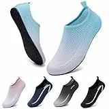 WateLves Wasserschuhe Badeschuhe Damen Herren Aquaschuhe Strandschuhe Schnell Trocknend Slip on Breathable Surfschuhe Unisex Schwimmschuhe für Beach Pool Surfen Yoga Linie Blau Grau 38/39