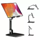 elitehood Höhenverstellbarer Aluminium iPad Ständer, Verstellbare Tablet Halterung für Tisch, Klappbarer Tablet Ständer für iPad Pro 12.9, Air, Mini, Galaxy Tab bis 4-1 Zoll - Schwarz
