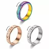 ZesNxj 3 Stück Aura Ring, Anti-Angst Spinner Ring, Edelstahl Drehbarer Roller Ringe, Mondstern Sand Blast Finish Stress Ringe Für Damen Herren Angstlinderung (3 Farben)