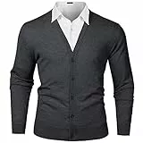 iClosam Herren Strickjacke Cardigan Mit V-Ausschnitt Aus Baumwolle, Dunkelgrau, M