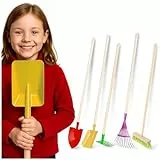 Rekord – Gartengeräte-Set für Kinder – 5-teilig, stabil aus Metall mit Holz-Stiel – Schaufel, Spaten, Harke, Besen & Kinderrechen – Gartenspielzeug für kleine Gärtner – Garten-Set & Gartenwerkzeug