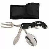 MFH 4 teiliges Taschenmesserbesteck Essbesteck Campingbesteck mit Nylonetui Messer Gabel Löffel Wikinger