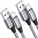 USB C Kabel 1.5M 2Stück, Ladekabel USBC Schnellladekabel Nylon USB A auf USB C Kabel für Samsung Galaxy S25 S24 S23 Plus A16 A15 A55, für iPhone 15 16, Redmi, Pixel -Grau