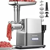 AAOBOSI Leiser Fleischwolf Elektrisch, 3000W Max Mit DC-Motor, Nur 60 dB, Auto-Rücklauf & Verstaubarem Stopfer-3 Geschwindigkeitsstufen, Zum Wolfen, Wurst-Und Kibbe-Herstellen, Für Den Hausgebrauch
