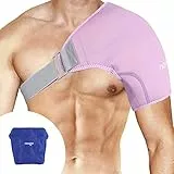 NEWGO Schulterbandage mit Kühlpad & Heiß-Kalt-Kompresse, Verstellbare Schienenhalterung bei Sportverletzungen, Frozen Shoulder, Arthrose & Muskelschmerzen, Beidseitig tragbare Neoprenstütze (Lila)