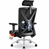Daccormax Bürostuhl, Bürostuhl Ergonomisch Schreibtischstuhl mit Verstellbaren Armlehnen, weiche Lendenstütze aus Naturschwamm und Kopfstütze, Chefsessel Drehstuhl Wippfunktion 200kg, Schwarz