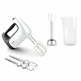 Tefal Prep'Mix + Handmixer mit Pürierstab, ideal für leichte und zähe Zubereitungen, leistungsstarker 500-W-Motor, 5 Geschwindigkeiten, Turbo-Funktion, Pürierstab-Aufsatz, weiß/grau, HT462138