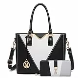 Miss Lulu Damen-Shopper mit Synthetic-Leder-Steppémuster Schwarz Sinthetic Synthetic V-förmiges Design Handtasche mit abnehmbarem Schultergurt Geldbörsen-Set