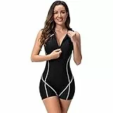 Badeanzug mit Bein Schwimmanzug Damen Burkini Muslimische Islamische Muslim Frauen Langarm/Kurzarm Blumen Druck Zip Up Neopren Kurz Neoprenanzug Rashguard Surfer Bademode Surfanzug Schwarz #13 XXL