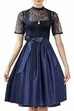 EIISSION Dirndl Damen midi Lang Dirndl Blau Trachtenkleid Trachtenrock Dirndl-Komplettsets Trachtenmode Trachten Damen mit 3 Teilig Schürze Dirndlbluse Oktoberfest Dresses Dirndlkleid 38