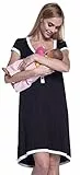 HAPPY MAMA. Damen Umstands-Nachthemd mit Stillfunktion. Stillshirt Kurzarm. 981p (Schwarz & Weiß, 40-42, XL)