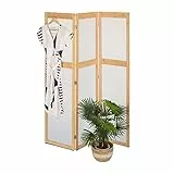 Relaxdays Paravent, 3-teilig, Faltbarer Raumtrenner, HxB: 168x135,5 cm, Kunststoff & Bambus, Trennwand innen, Natur/weiß