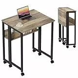 GreenForest Kleiner Schreibtisch Klappbar, 63 cm Klappschreibtisch mit Rollen, Einfache Montage Klappbarer Schreibtisch mit Stauraum, Home Office, Klapptisch, Sandeiche