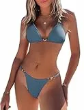 CMTOP Bikini Damen Set Klassischer Triangel Bikini Zweiteiliger Badeanzug Sexy Tanga String Bikini Einstellbar Bindegurte Bikini-Sets Niedrige Taille Badeanzüg mit Spaghetti-Träger(Hellblau, M)