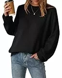Arach&Cloz Pullover Damen Wolle Blend Oversized Herbst Winter Pulli Rundhalsausschnitt Strickpullover Langarm Oberteile Strick Tops(Black,S)