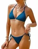 Yuson Girl Bikini Damen Set Neckholder Triangel Bikini Niedriger Taille Brazilian Style Sexy String Bikini-Sets für Damen Verstellbare Zweiteiliger Badeanzug Swimsuits(Marineblau, S)