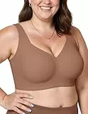 Vertvie Seamless BH Damen Große Brüste ohne Bügel Jelly Bra Push Up Minimizer Soft Bustier Nahtlose Bralette Breite Träger BH Volle Abdeckung(Kaffee,100B)