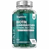 Biotin Gummibärchen - Vitamin C & E - 120 Gummies - Mit Selen, Jod, Vitamin A, B9, B6, B12, B5 - Vitamin B7 (D - Biotin) - 2 Monate Vorrat - Natürlicher Beerengeschmack - Glutenfrei - WeightWorld