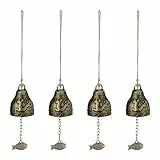 Relaxdays Windspiel Glocken, 4er Set, Feng Shui Glockenspiel, Phönix & Drache Motiv, Garten, Metall, Klangspiel, Gold