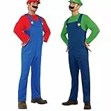 Super Brothers Cosplay Kostüme für Erwachsene Kinder, Halloween Carnival Cosplay Kostüm, Cosplay Kostüm mit Hut und Schnurrbart für Herren Damen Jungen Mädchen, Herren Rot, L