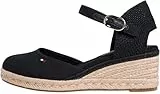 Tommy Hilfiger Damen Wedge Sandalen Closed Toe aus Canvas, Schwarz (Black), 38