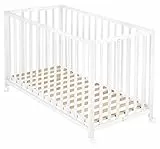 roba Klappbett Fold Up 60 x 120 - Klappbares Babybett aus Holz - 2-fach höhenverstellbar - Platzsparendes Gitterbett auf Rollen - Weiß