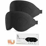 Aosun Schlafmaske für Seitenschläfer, 2er-Pack, Professional 3D Schlafbrille Schlafmasken für Frauen & Herren, 100% Lichtblockierende Augenmaske mit Verstellbarem Gummiband & Ohrstöpsel für Reisen