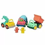 Battat Wonder Wheels 3 Mini LKW, 3 Figuren Betonmischer, Kipplaster, Abschleppwagen – Kinder Spielzeug Outdoor Sandkasten Sandspielzeug – Fahrzeuge ab 1 Jahr