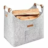XL Faltbarer Holzkorb für kaminholz Extra dicker Filz und verstärkter Griff | Kaminholzkorb für Einkauf, Holz, Zeitung oder Brennholz | Brennholzkorb Filzkorb (Nebliges Grau)