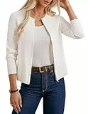 GRACE KARIN Damen Freizeit Casual Strickjacke Reißverschluss Zip Up Cardigan Lange Raglanärmel Vintage Retro Strickwaren Weiß S