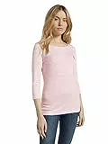 TOM TAILOR Damen 1024035 Longsleeve Mit Herz-Stickerei Auf Der Brust, 26034 - White Peach Small Stripe, M EU