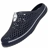 SAGUARO Clogs Atmungsaktiv Mesh Hausschuhe Sommer Gartenschuhe Freizeit Badeschuhe Strand Aqua Slippers Flach Pantoffeln Damen Herren, Navy 43 EU