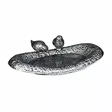 Relaxdays Vogeltränke Gusseisen, Gartendeko, HxBxT: 6,5 x 24 x 12,5 cm, Vogelfutterstelle, Wasserschale Vogelbad, Silber