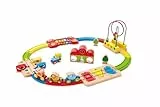 Hape Regenbogen-Puzzle Eisenbahnset – 30-teiliges Holz-Eisenbahnset mit Tierzug, Motorikschleife, Puzzle- und Klangelementen, ab 18 Monaten