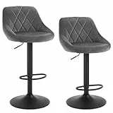 WOLTU Barhocker 2er Set, Barstuhl mit Lehne, höhenverstellbar drehbar, gepolsterter Samtsitz, rutschfestes Metallfuß, für Küche Hausbar, Dunkelgrau