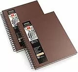 Arteza Skizzenbuch, 22,9 x 30,5 cm, 2er-Pack, brauner Zeichenblock, insgesamt 200 Blatt, 100 g/m², Hardcover-Skizzenbuch, Spiralbindung, Verwendung mit Bleistiften, Kohle, Stiften, Buntstiften und